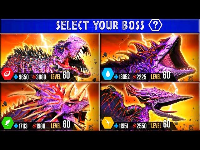 SUPER BOSS ALL BOSS LEVEL 60 BOSS VS BOSS | JURASSIC WORLD THE GAME