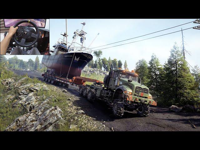 Towing a massive boat - Mack Defense M917 - SnowRunner | Thrustmaster TX