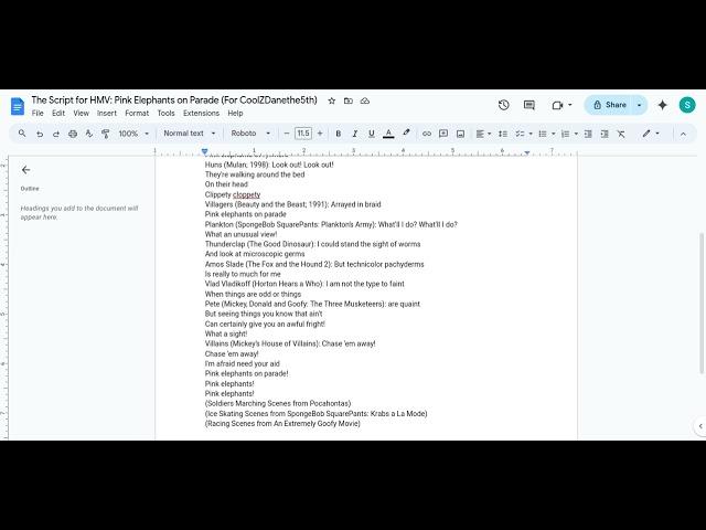 The Script for HMV: Pink Elephants on Parade (For @CoolZDanethe5th )
