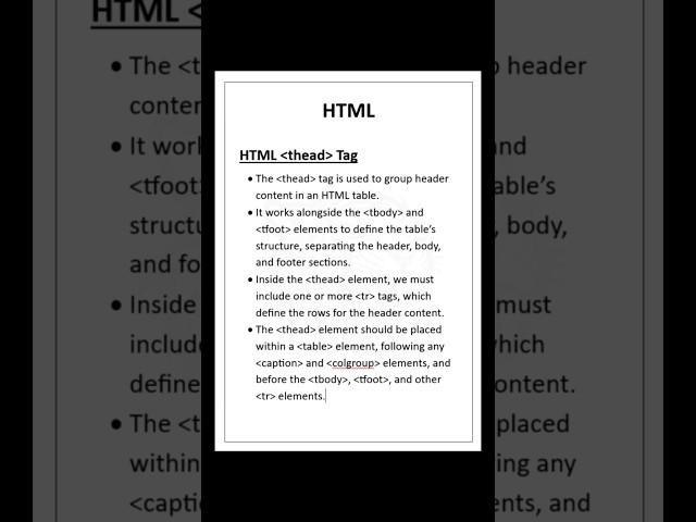 HTML thead Tag | S Code Hub #shorts #short #html