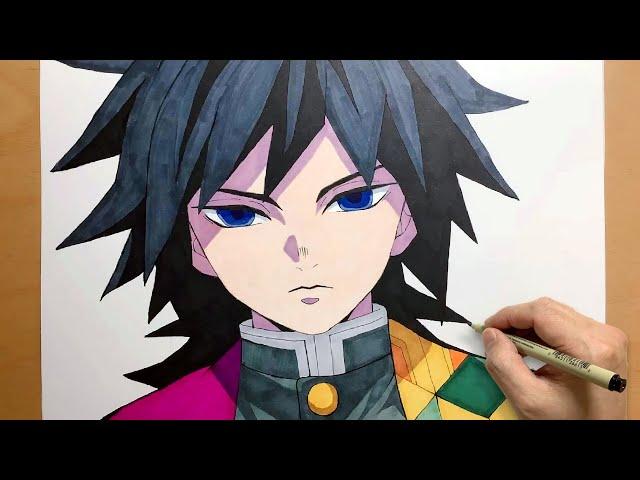 How to draw Giyu Tomioka from Demon Slayer I Kimetsu no Yaiba | step by step | draw anime