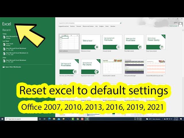 How to reset excel 2016 back to default settings