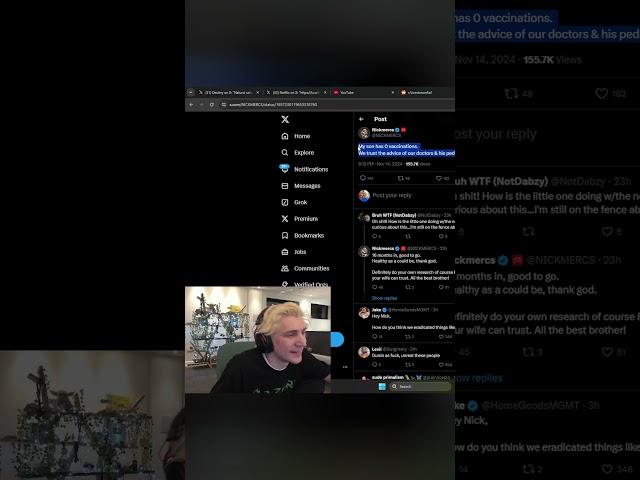 Xqc on Nickmercs not vaccinating his children #xqc #twitch #clips #streamers #drama