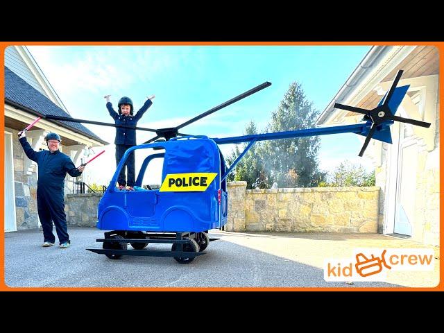 High speed Police chase with kids ride on helicopter and police car. Educational | Kid Crew