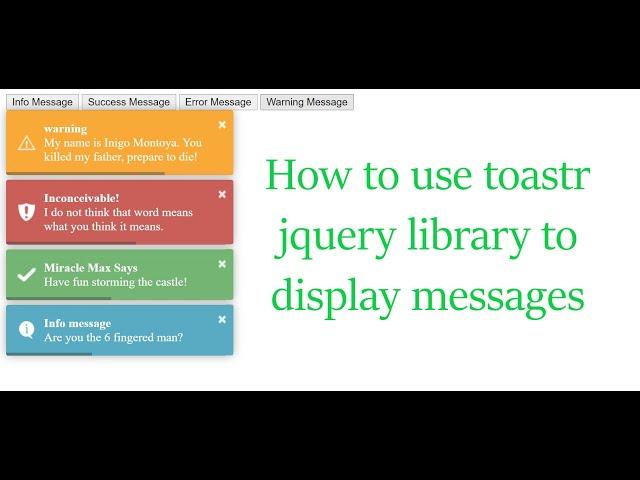 How to display Toastr notification messages using Toastr JQuery library