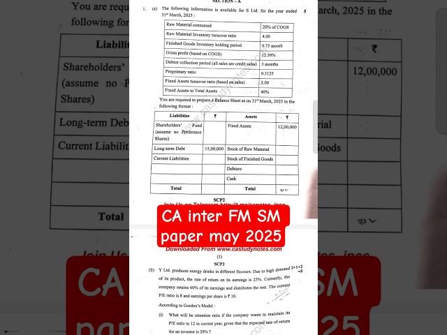 ca intermediate FM SM MCQ paper may 2025 solution || CA inter FM SM paper review may 2025
