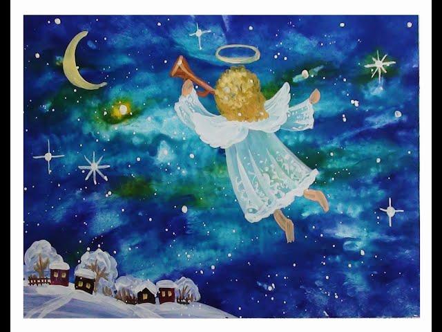 How easy it is to draw an angel. CHRISTMAS ANGEL. Step by step gouache drawing.