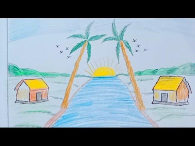 how to draw village scenery || easy drawing || beautiful scenery || ashiq art
