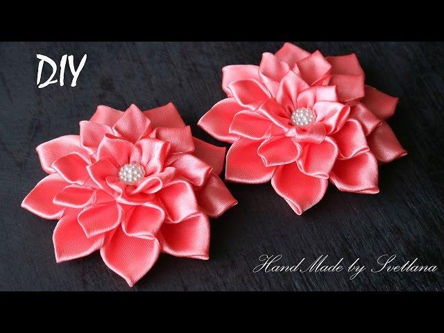 Цветы Канзаши из Атласной Ленты 2,5 см DIY Kanzashi Flowers from Satin Ribbon 2,5 cm