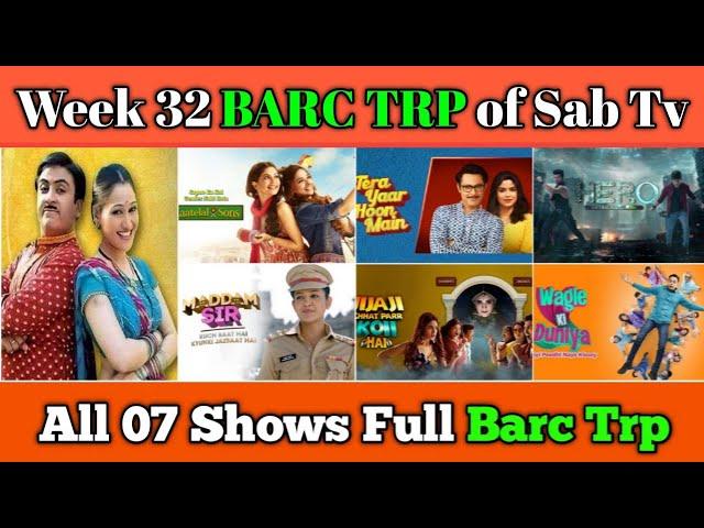 Sab Tv Barc Trp Report of Week 32 : All 07 Shows Full TRP || TMKOC, Maddam Sir, Wagle Ki Duniya...