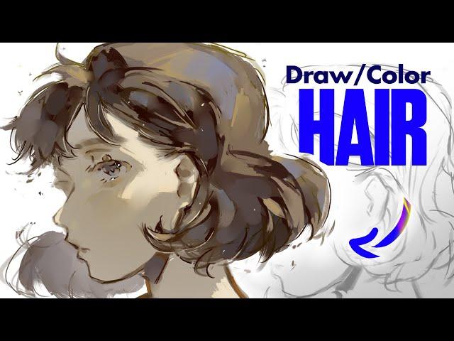 How to Draw & Color HAIR // HUION Kamvas 22 Plus