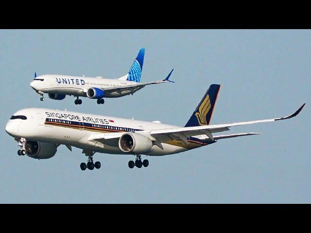 AMAZING PARALLEL LANDING | Singapore Airlines A350-900 and United Airlines 737 MAX 9 Landing at SFO