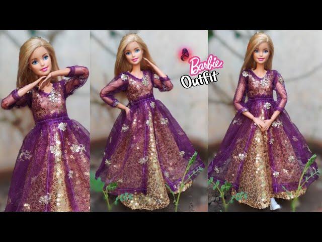 Beautiful open frock with long gown for Barbie doll| doll dress making easy ||A-Doll designer