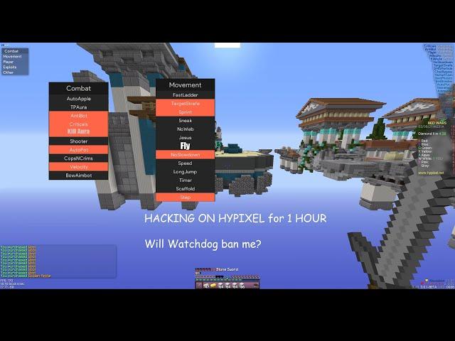 Can I HACK on hypixel bedwars for an hour without ban | CHALLENGE