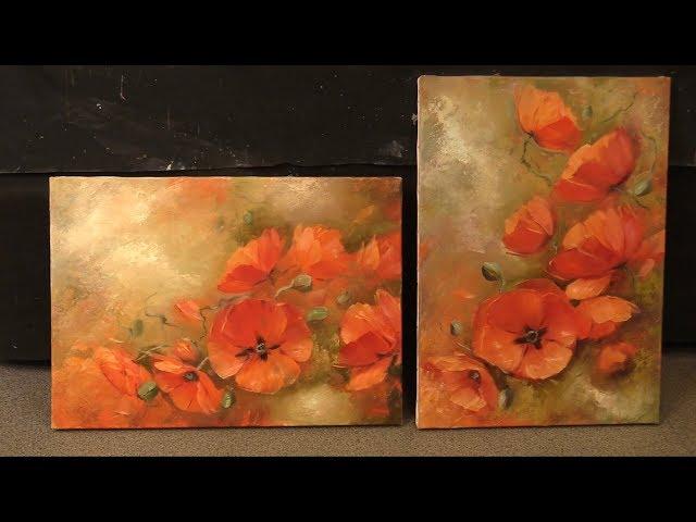 Маки на оливковом фоне. Poppies on olive background. Workshop. Уроки живописи маслом в Москве