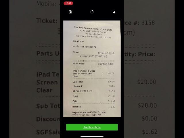 Edit receipt in QB app