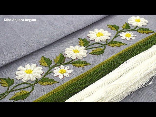 So Pretty White Flower Embroidery Design, Miss Anjiara Begum Needle Work