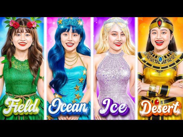 Poor Ocean Vs Rich Field Vs Giga Rich Desert Vs Ultra Rich Ice Girl At Fashion Contest!