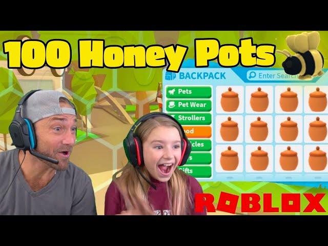 We Open 100 Honey Pots to Make Cammy's 1st DREAM PET MEGA!! Roblox Adopt Me!