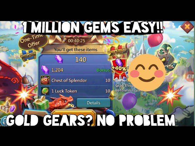 lords mobile: fastest way to 1 million gems[cheap to play] getting gold gears easy method