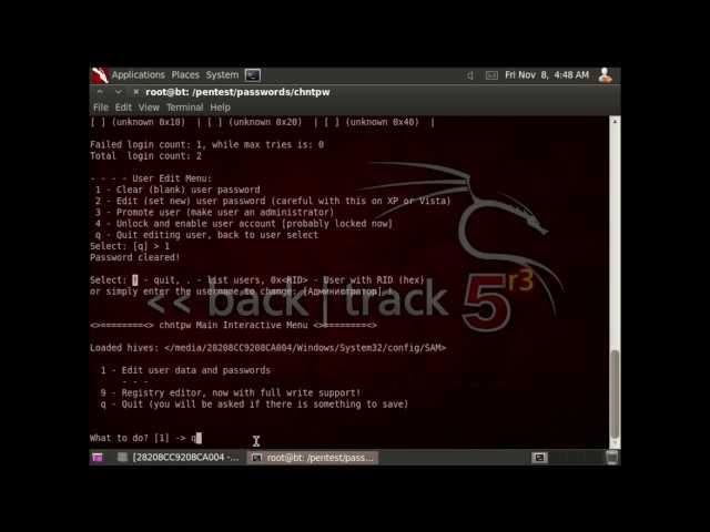 Сброс пароля в Windows 7 и XP c помощью BackTrack 5