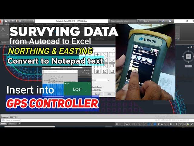 SURVYING DATA FROM AUTOCAD TO EXCEL CONVERT TO NOTE PAD TEXT INSERT TO GPS CONTROLLER |TOPCON GPS