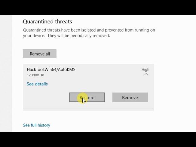 How to Restore Windows Defender Quarantined / Removed Files in Windows 10 version 1803