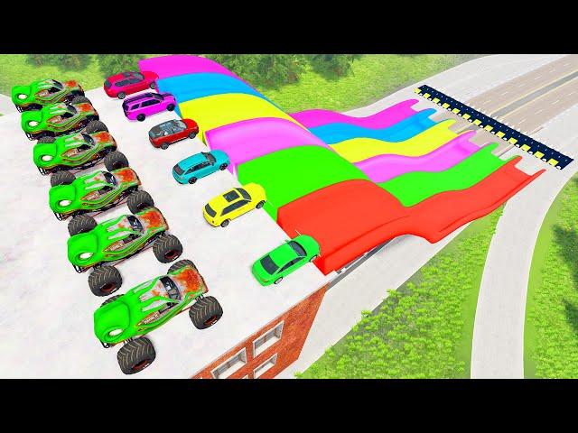 HT Gameplay # 27 | Big & Small Cars & Trucks vs Numerous Speed Bumps vs Side Colors High Jumps