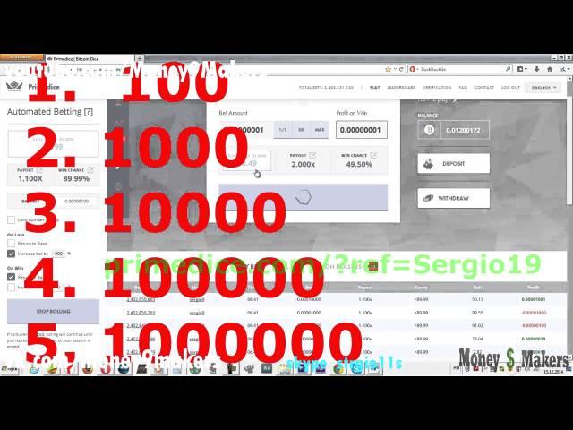 Заарабатывать Bitcoin на автомате на Prime dice