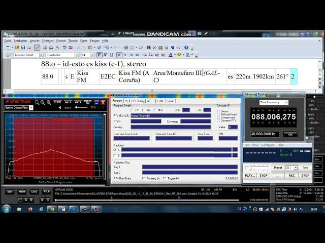 FM DX Es - 110822 1309UTC - 88.0 Kiss FM (E) Ares/Montefaro III (GAL-C) 2kW 1902km