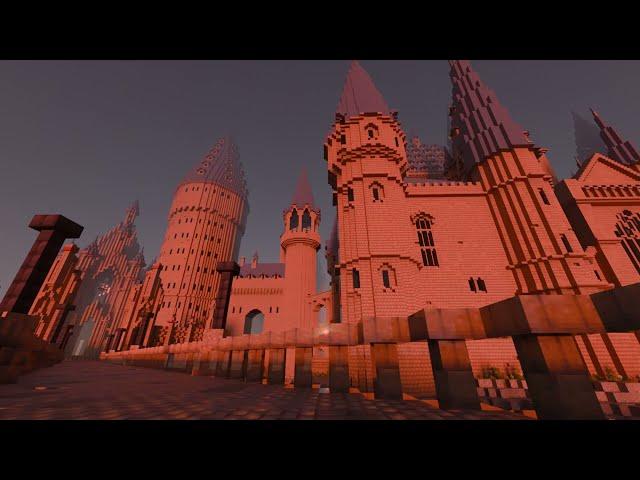 Morning Sunrise Over Minecraft Hogwarts After Long Night Rain