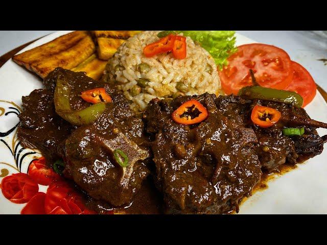 Stewed Oxtail, Rice & Peas, Sweet Plantains (full meal recipe) Sunday’s Dinner