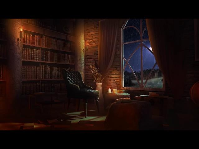 Relaxing Rain and Fireplace Sounds at Night | Reading Nook Ambience