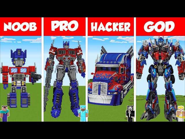 Minecraft OPTIMUS PRIME STATUE HOUSE BUILD CHALLENGE - NOOB vs PRO vs HACKER vs GOD / Animation