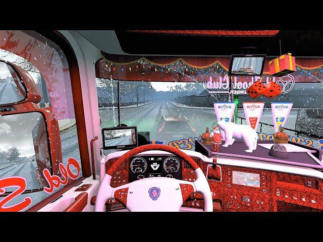 Euro Truck Simulator 2 (v1.36) - Scania RJL Christmas Tuning + V8 Sound + Skin + Interior |Krone DLC