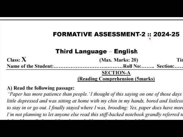 SAMP-2 English 10th Class Question Paper 2024-25 ️ || Self Assessment Model Paper 2