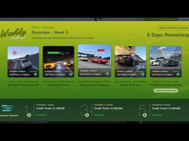 GT7|Weekly Challenges|December - Week 3|Cars & Setups(1.54)