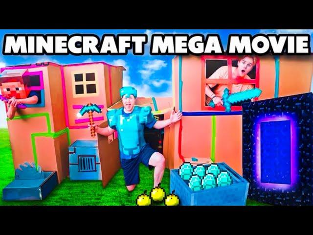 Real Life MINECRAFT MEGA MOVIE 4 HOURS - Minecraft Box Fort CITY!!!