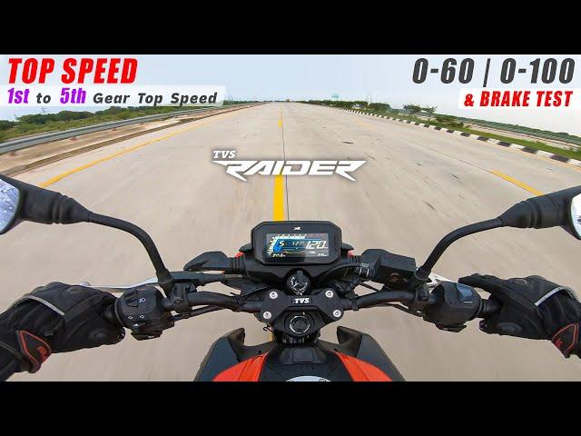 TVS Raider 125 : Performance Test | Top Speed with 1st to 5th Gear | 0 to 60 | 0 to 100 | Brake Test