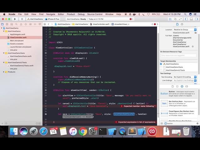 iOS Beginner:  How to show AlertView (Swift 4 + XCode 9)