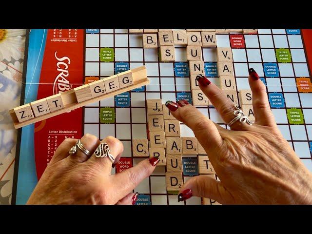 Scrabble Solitaire! (No talking only) Wooden tiles~Tapping~Quiet sports game in background~ASMR