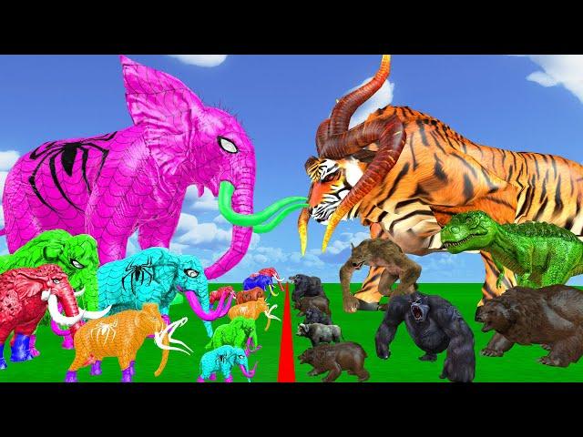 Prehistoric Mammals vs Spidey Elephant Mammoth Size Comparison Epic Battle Animal Revolt Simulator