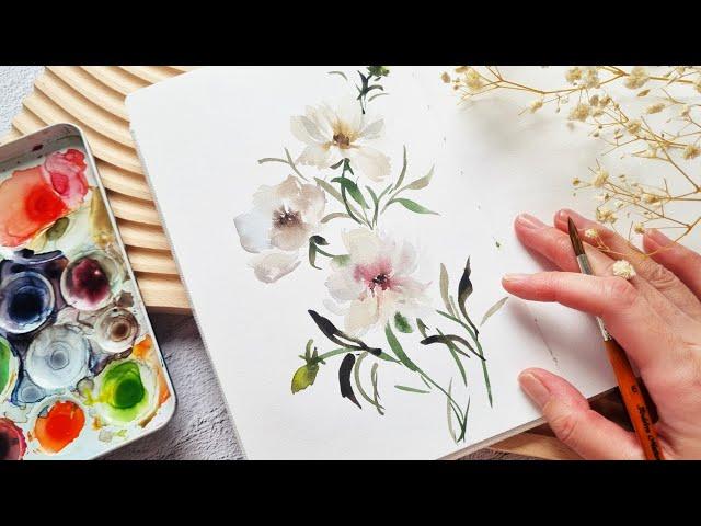 Easy Muted Loose Watercolor Florals Tutorial