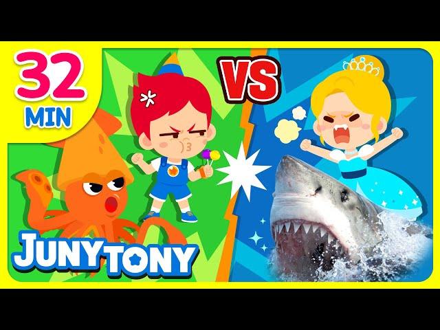  Giant Squid vs. Great White Shark | VS Songs Compilation | Nursery Rhymes & Kids Song | JunyTony