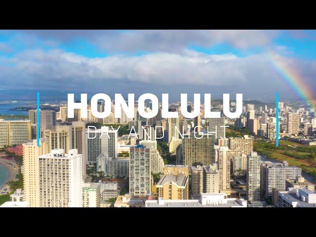 Honolulu day and night, Oahu - Hawaii | 4K drone video