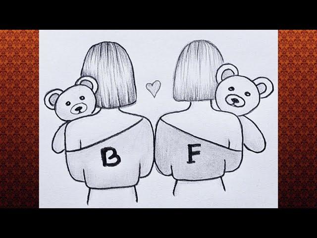 How to draw best friends with a teddy bear in hand