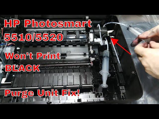 HP Photosmart 5510/5520 Won't Print Black • Purge Unit Repair & Printer Refurbish