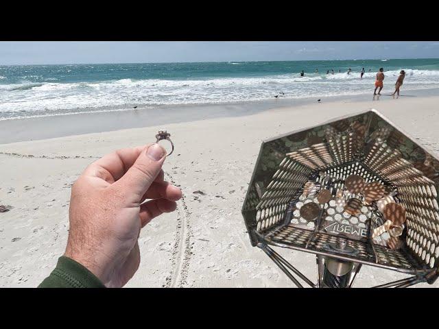 I found my BIGGEST diamond ring ever metal detecting at the beach!