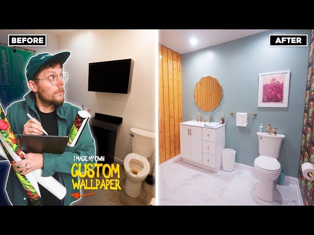 I Makeover my Nasty Bathroom w/ Custom Wallpaper!