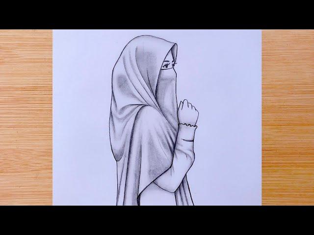 A girl with hijab - Pencil sketch - Drawing tutorial. how to draw